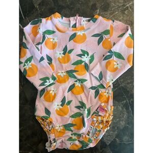 Ruffle Butts Girls One-Piece Zip Up Long Sleeve Swimsuit Rash Guard Size 12-18M